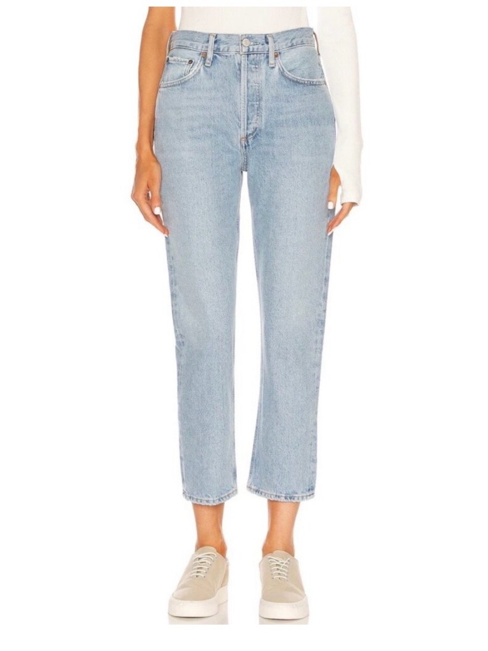 Agolde Ren High-Rise Straight Crop Jeans - Light Blue
